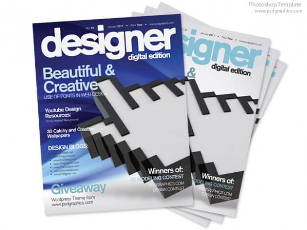 Blue magazine cover design, PSD print template